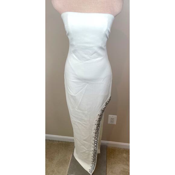 Cinq a Sept Sammy Crystal Embellished Strapless High Slit White Maxi Dress Sz 2 - Picture 3 of 11